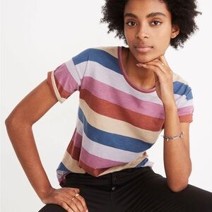 Madewell Whisper Cotton Crewneck Tee in Longrock Stripe Short Sleeve Shirt